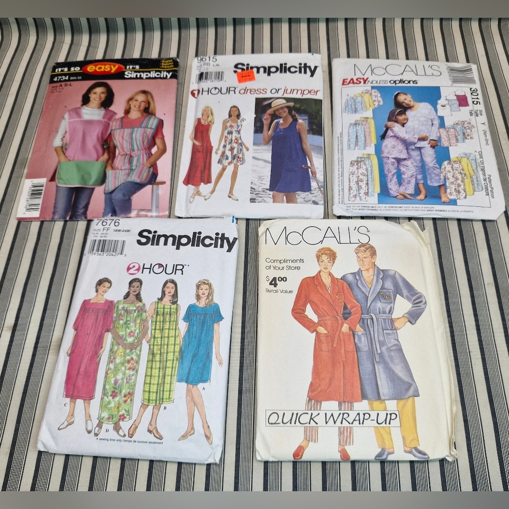 Vintage Sewing Pattern Lot Simplicity McCalls Dresses Pajamas Robe
